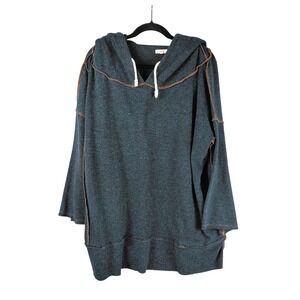 Easel Womens Large Teal Marled Oversized Hoodie Exposed Seams Tunic Pullover